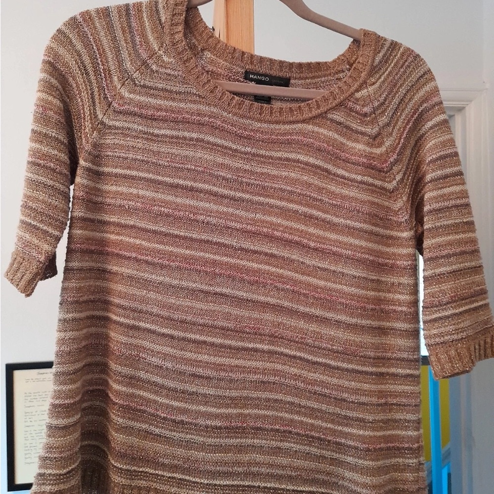 Mango Brown Striped Crew Neck Sweater